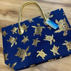 Navy and Gold Turtle Tote Bag